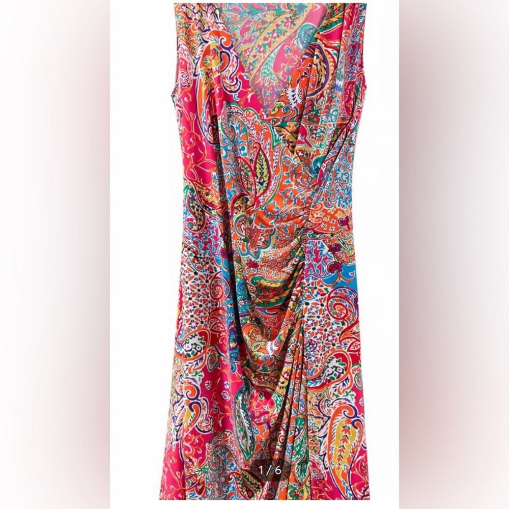 ✨⚡️💥Ralph Lauren Pink Teal Paisley Surplice V Neck Sleeveless